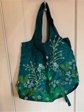 Tote Bag Floral Nylon Folding Packable Lightweight Shopping Sack Green Travel